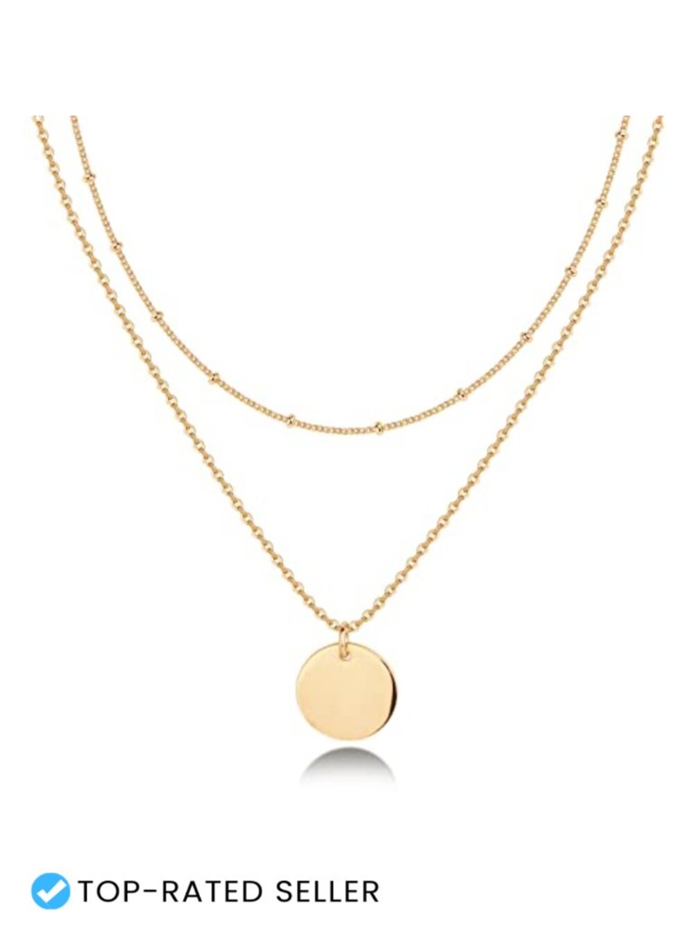 14K Gold Plated Layered Necklace, Coin Pendant, Dainty Chain for Women